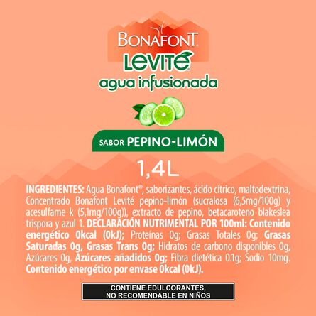 Agua Infusionada Bonafont Levité sabor Pepino Limón 1.4 L image number 3