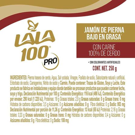 Jamón York Lala 100 de Cerdo 250 g image number 3