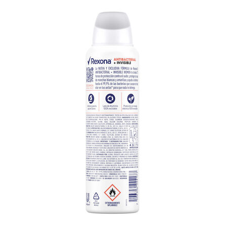 Antitranspirante Rexona Women Antibacterial + invisible en Aerosol para Mujer 150 ml image number 1