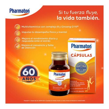 Multivitamínico Pharmaton Adultos 40 mg 30 Cápsulas image number 3