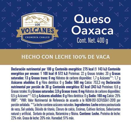 Queso Oaxaca Los Volcanes 400 gr image number 2