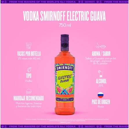 Vodka Smirnoff Electric Guava 750ml image number 3