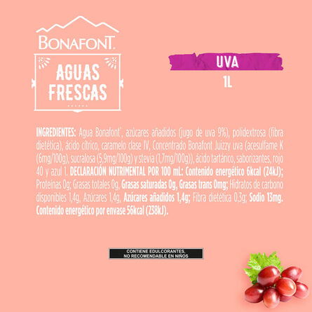 Bebida Bonafont Aguas Frescas sabor Uva 1 L image number 7