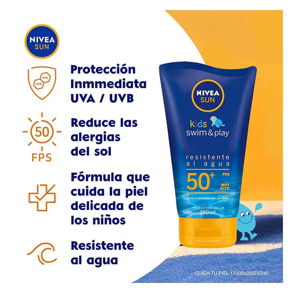 Nivea Sun Protector Solar Loción Para Niños Fps 50+ Swim & Play, 150ml image number 1