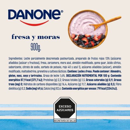 Yoghurt Danone frutas selectas con trozos de fresa y moras 900 g