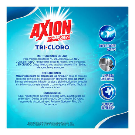 Lavatrastes Axion Tricloro Líquido 640 ml image number 2