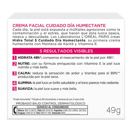 Crema Facial L'Oréal Paris Hidra Total 5 Cuidado Día Humectante 50 Ml image number 2