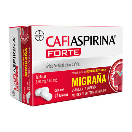 Cafiaspirina Forte Acido Acetilsalicílico 650 mg Cafeína 56 mg 24 Tabletas image number 3
