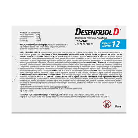 Desenfriol-D Paracetamol 500 mg 12 Tabletas image number 2
