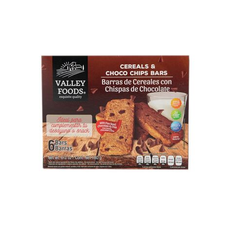 Barras de Cereales Valley Foods con Chispas de Chocolate 6 Piezas 180 g