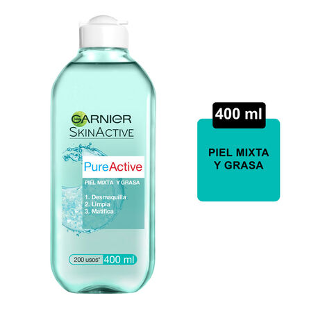 Agua Micelar Garnier Skin Active Pure Active Piel Mixta y Grasa 400 Ml image number 2
