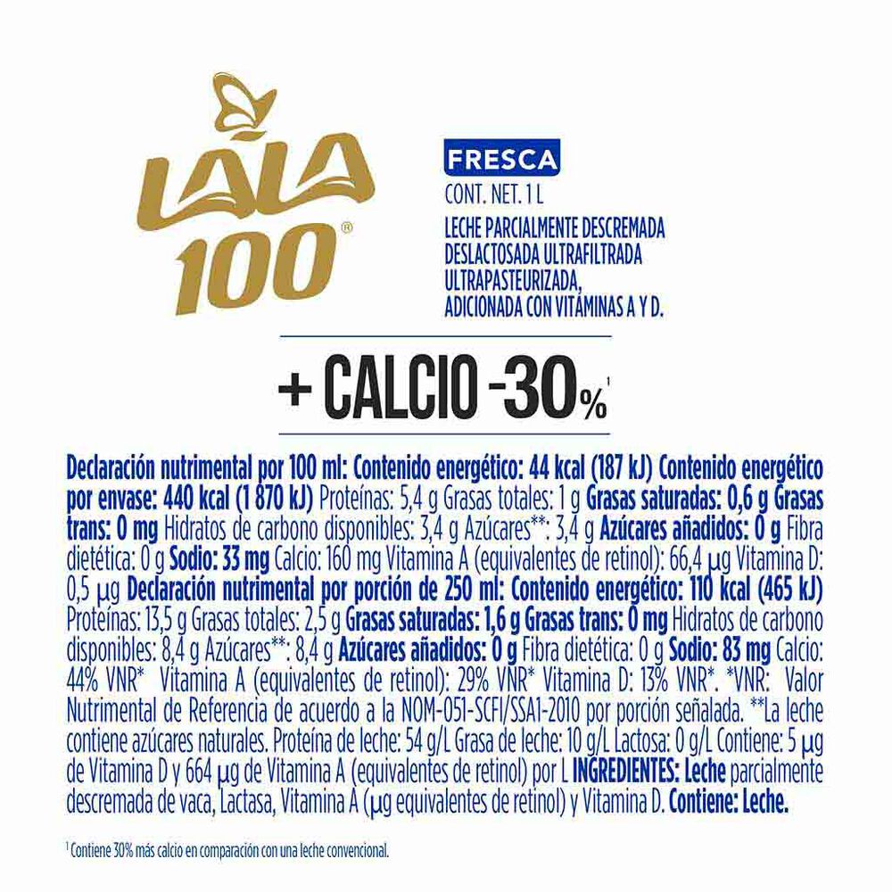 Leche Fresca Lala 100 Sin Lactosa Calcio 1 lt image number 2