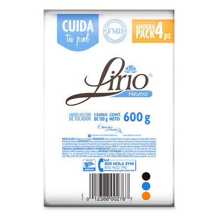 Jabón en barra Lirio Neutro 4 pack de 120 gr image number 1