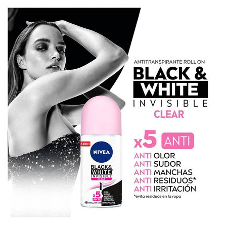 Desodorante Antimanchas Nivea Black&White Invisible Clear Roll On 50 ml image number 1