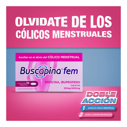 Buscapina Fem Hioscina 20 mg / Ibuprofeno 400 mg 10 tabletas image number 2