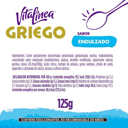 Yoghurt Griego Vitalínea Endulzado 125 g image number 4
