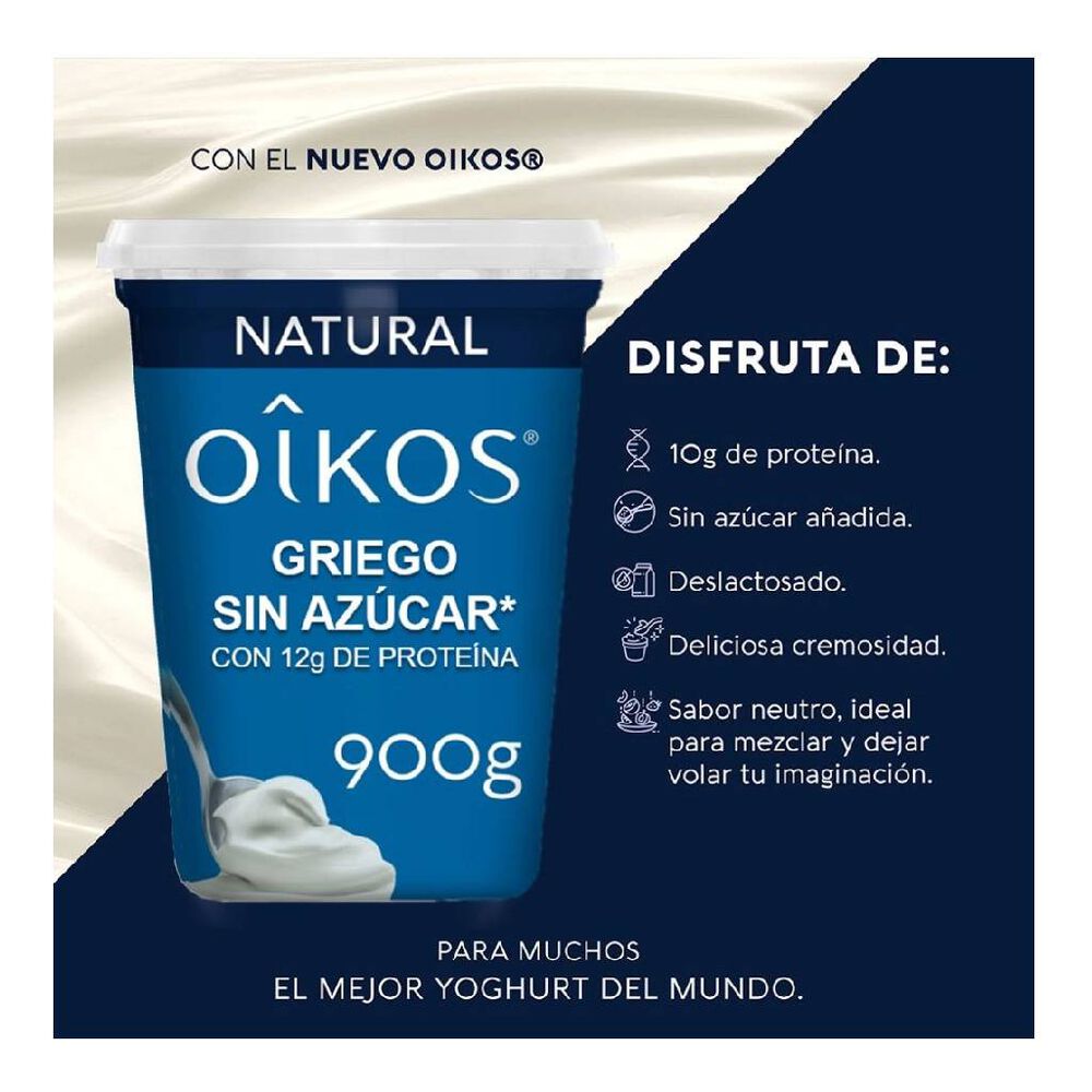 Yoghurt Oikos Griego Natural Con 10g De Proteína Sin Azúcar 900g image number 1