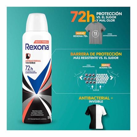 Antitranspirante Rexona Women Antibacterial + invisible en Aerosol para Mujer 150 ml image number 4