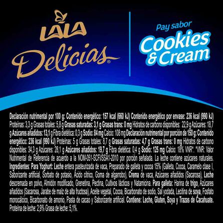 Yoghurt Batido Lala Delicias Pay Cookies Cream 150 g image number 2