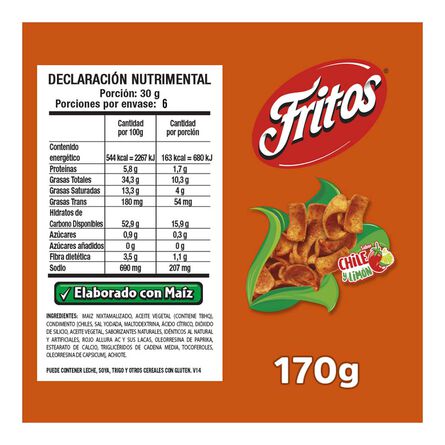 Botana De Chile Y Limón Fritos 170 G image number 2
