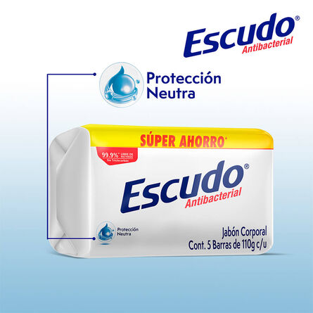 Jabón en Barra Escudo Antibacterial Blanco, Paquete con 5 Piezas de 110 g image number 3