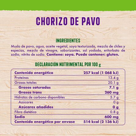 Chorizo de Pavo Fud Cuidat + 200 Gr image number 1