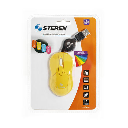 Mouse Óptico Steren COM-5253AM USB Retráctil Amarillo image number 3