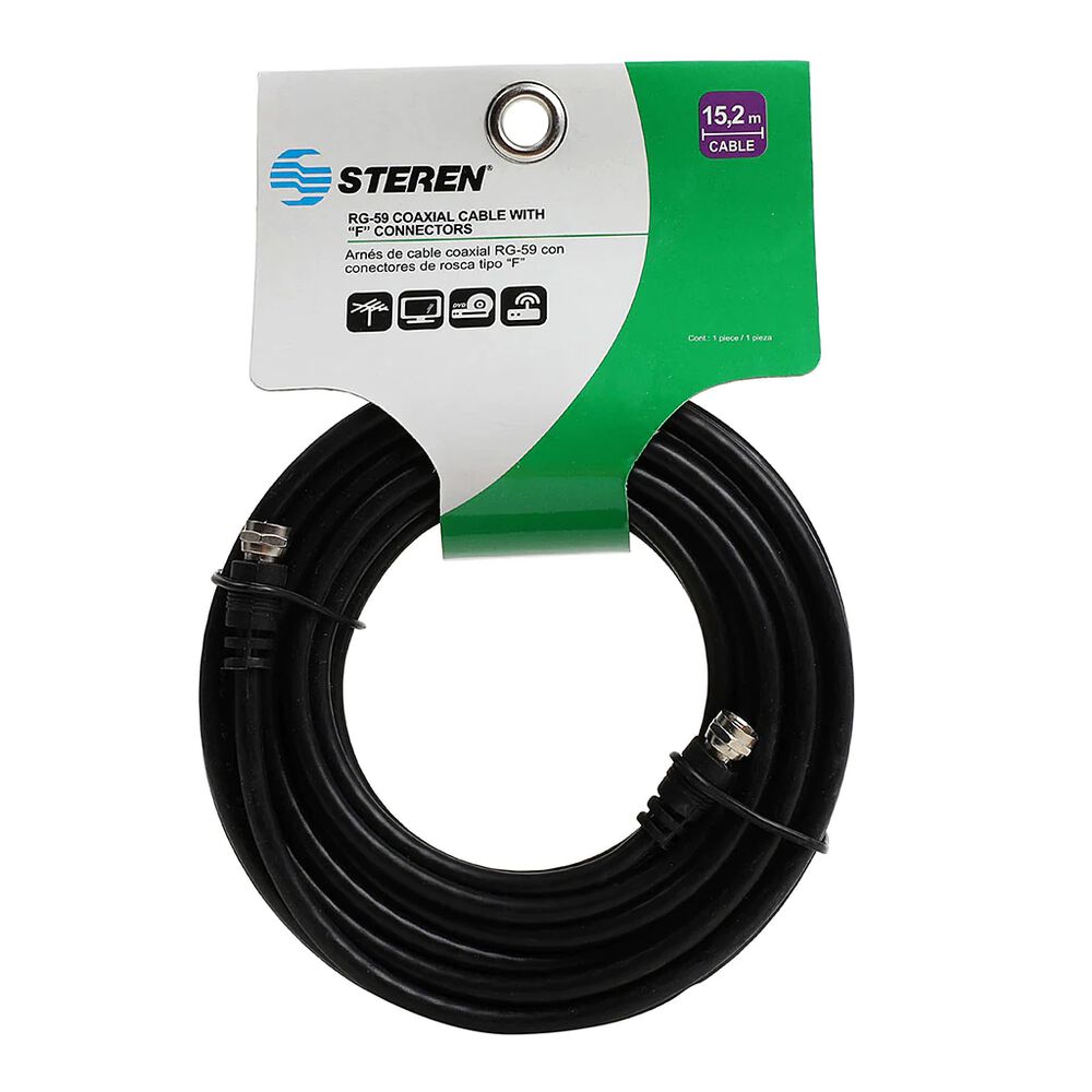 Cable Coaxial Con Conectores de Rosca Steren 205-035 Negro image number 1