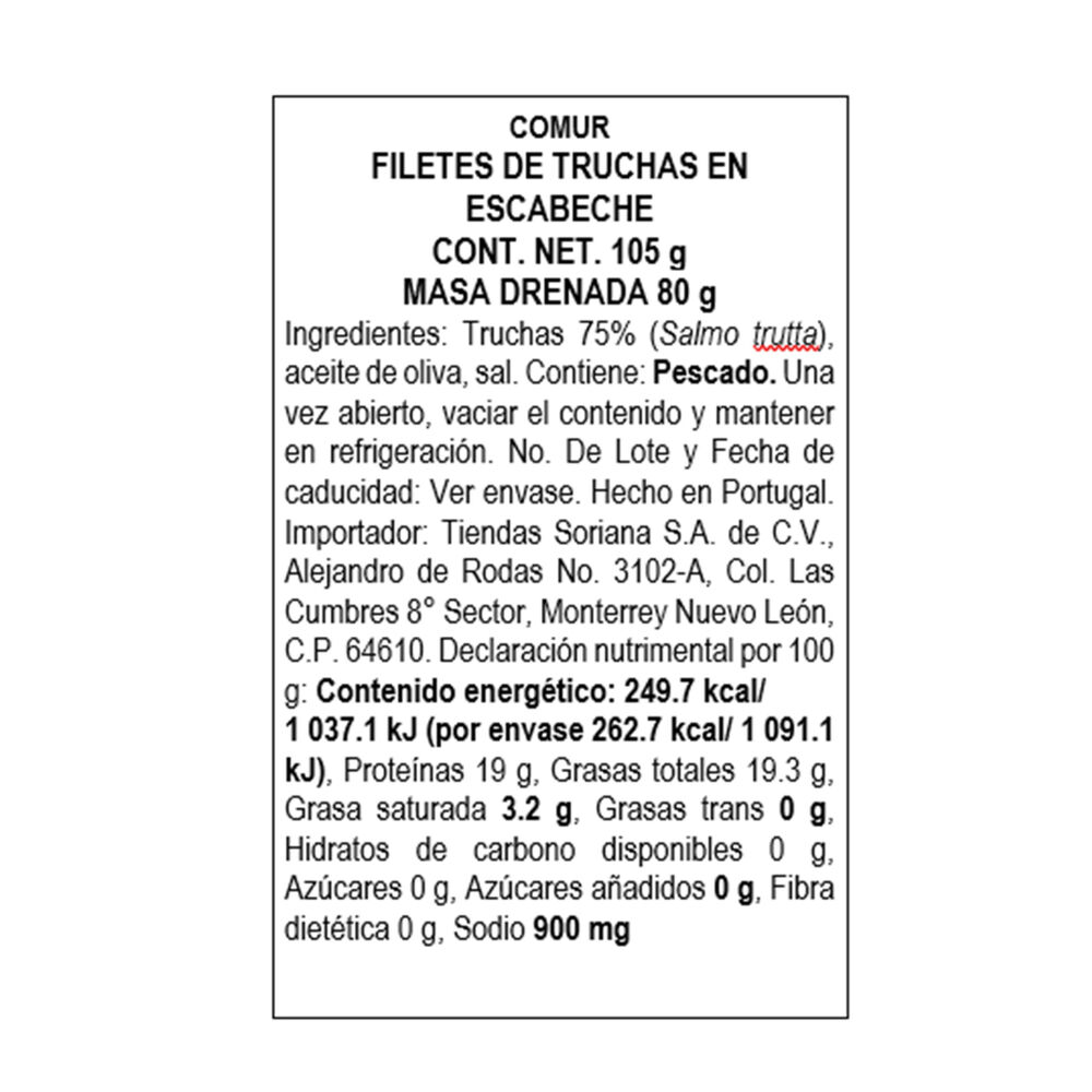 Filetes De Trucha En Escabeche Comur 105 Gr image number 1