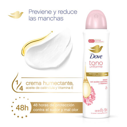 Desodorante en aerosol Dove Tono Uniforme Rosas para dama 150 ml image number 1