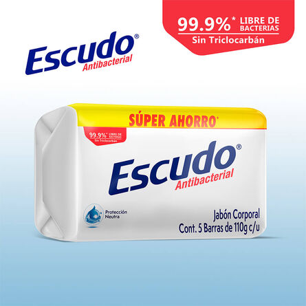 Jabón en Barra Escudo Antibacterial Blanco, Paquete con 5 Piezas de 110 g image number 4