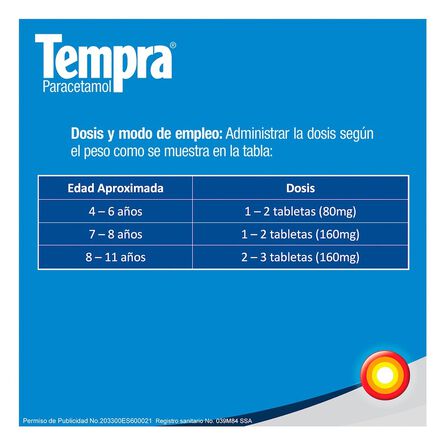 Tempra Masticables 160 mg 30 tabletas image number 1
