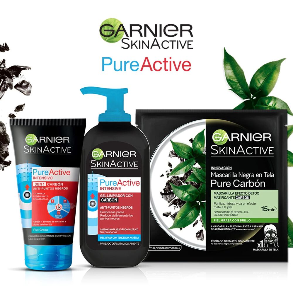 Gel Limpiador Garnier Skin Active Pure Active Carbón 200 ml image number 2