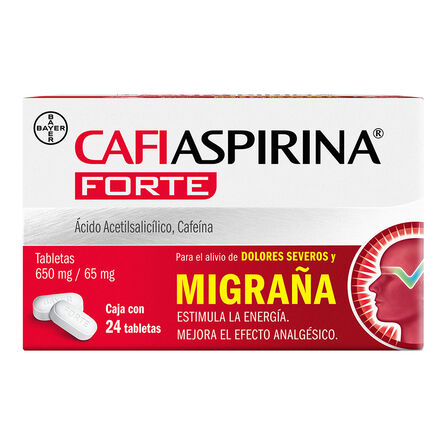 Cafiaspirina Forte Acido Acetilsalicílico 650 mg Cafeína 56 mg 24 Tabletas image number 1