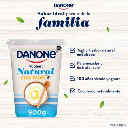 Yoghurt Danone Natural con Miel de Abeja 900g image number 1