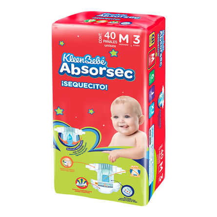 Pañal para Bebé KleenBebé Absorsec, Talla Mediano con 40 Piezas image number 5