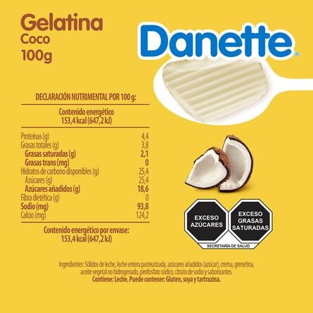 Gelatina Danette a Base de Leche Sabor Coco 100g image number 3
