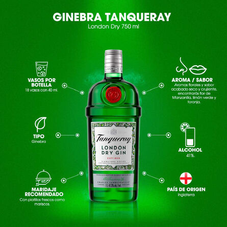 Ginebra Tanqueray London Dry 750 ml image number 4