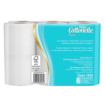 Papel Higiénico Kleenex Cottonelle Pure 12 Rollos, 180 Hojas Dobles image number 1