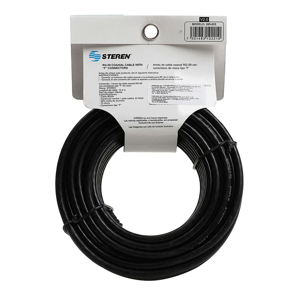 Cable Coaxial Con Conectores de Rosca Steren 205-035 Negro image number 2