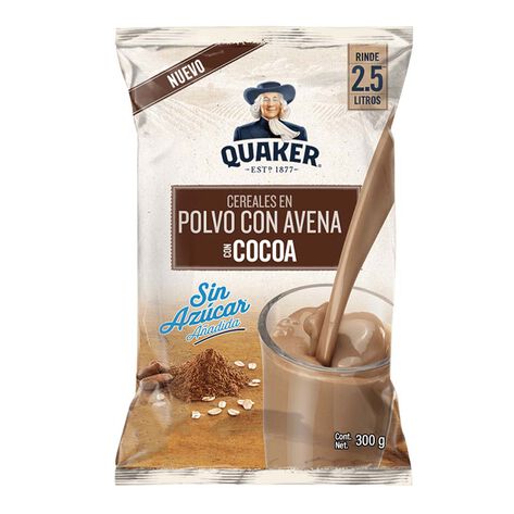 Cereales En Polvo Quaker Sin Azúcar Con Avena Y Cocoa 300 Gr Bolsa
