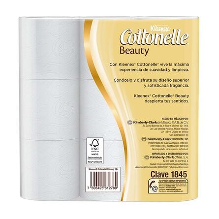 Papel Higiénico Kleenex Cottonelle Beauty 18 Rollos, 180 Hojas Dobles image number 1