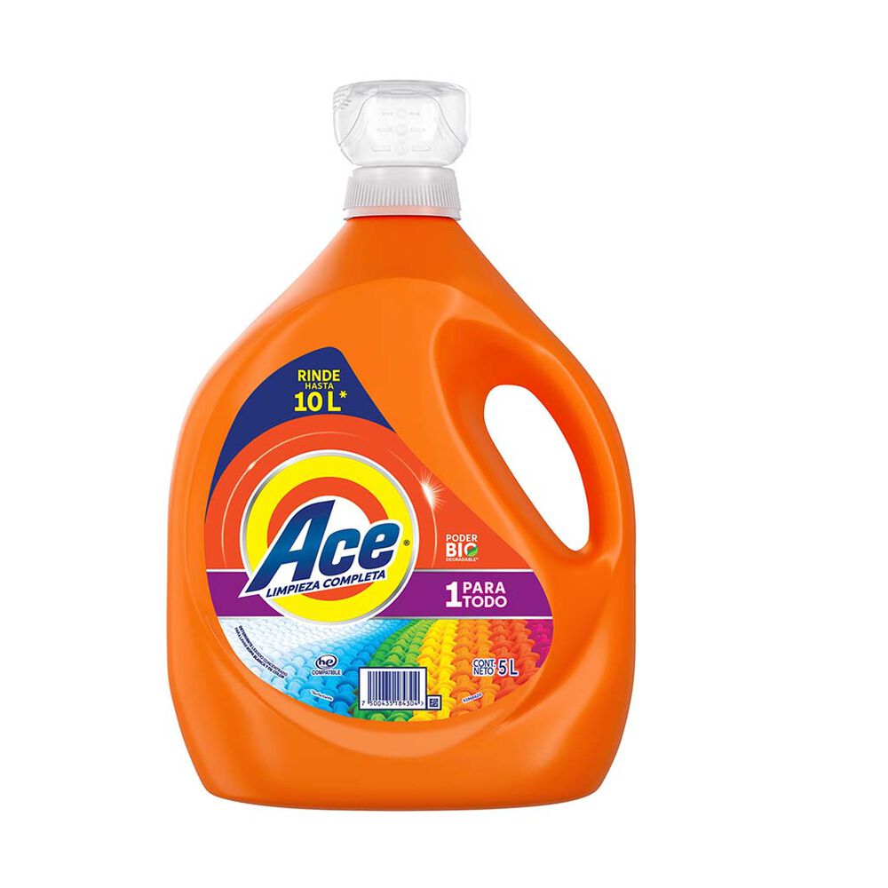 Ace Limpieza Completa 1 para Todo Detergente Líquido Concentrado para Lavar  Ropa Blanca y de Color 5 lt | Soriana