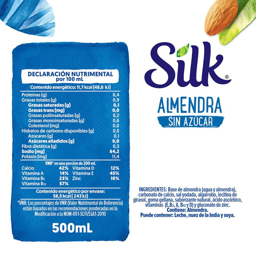 Silk Alimento Líquido De Almendra Sin Azúcar Sin Endulzar 500mL image number 7