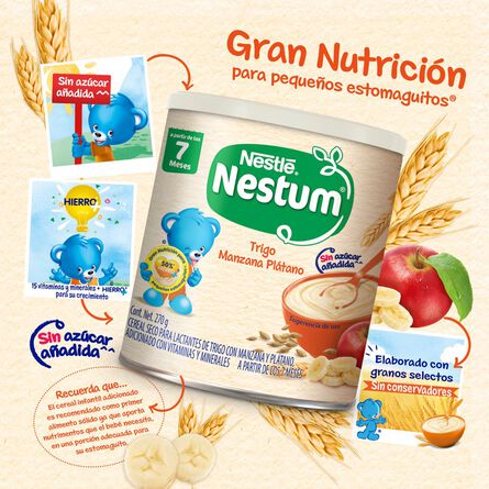 Cereal Infantil Nestlé Nestum Etapa 2 Trigo con Manzana y Plátano Lata 270g image number 4