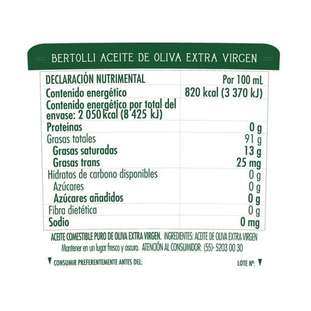 Aceite de Oliva Extra Virgen Bertolli 250 ml image number 1
