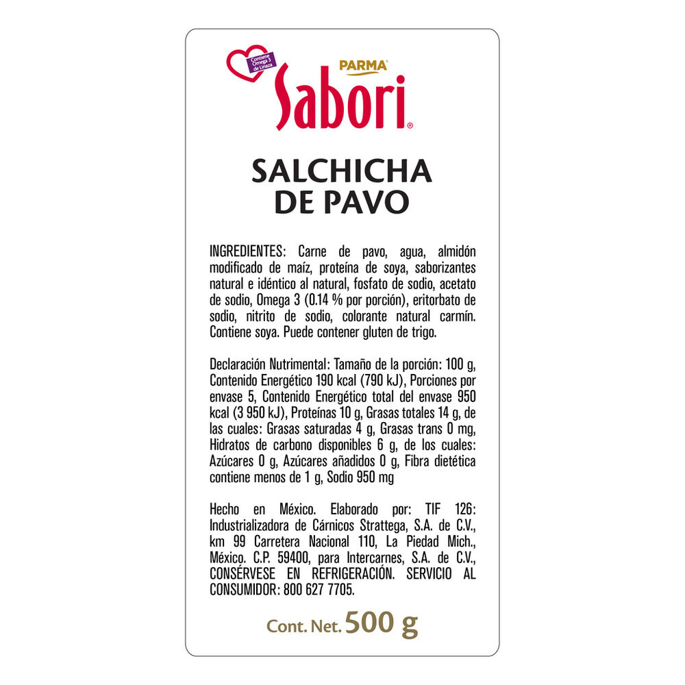 Salchicha Sabori Pavo con Omega 500 Gr image number 1