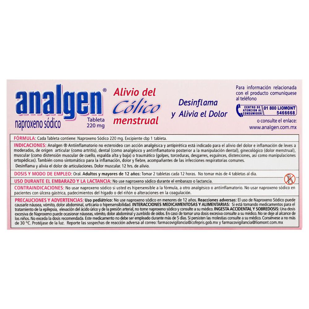 Analgen Cólico Menstrual 220mg, 10 Tabletas image number 1