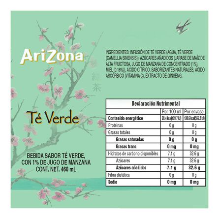 Bebida Arizona Té Verde Lata 446 ml image number 2