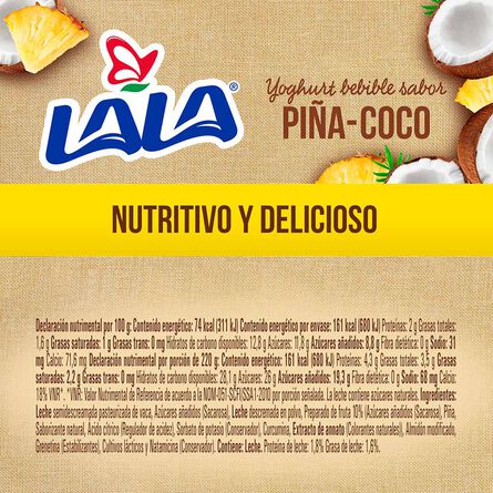 Yoghurt Lala Bebible Piña Coco 220 g image number 1